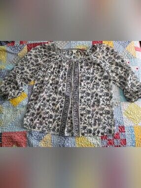 Max Studio Sheer and Black Floral Peasant Blouse